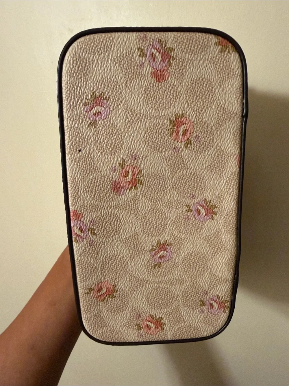 COACH Cream Floral Signature Vanity Case with Pink Roses